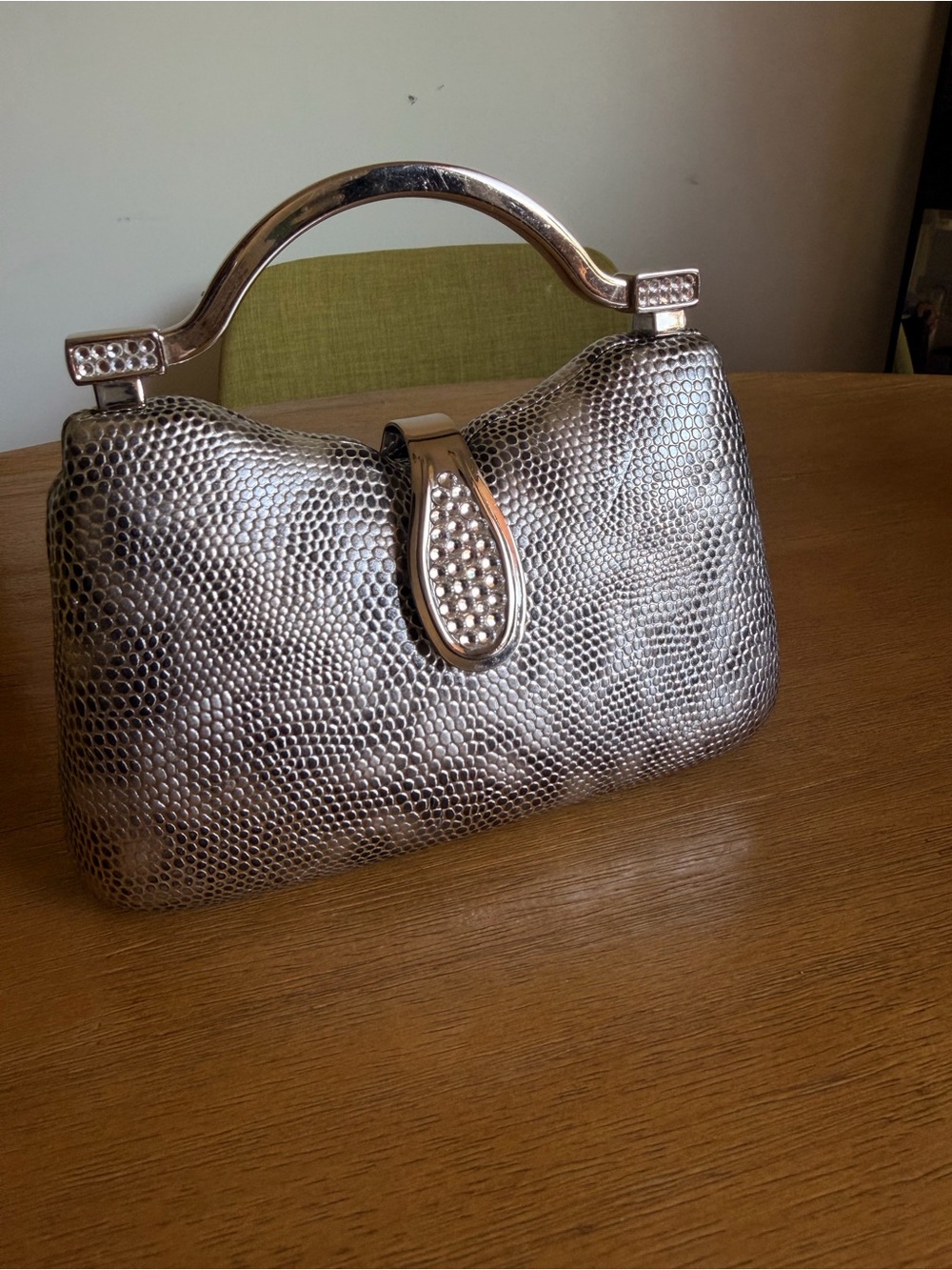 Metallic Silver Textured Evening Small Handbag